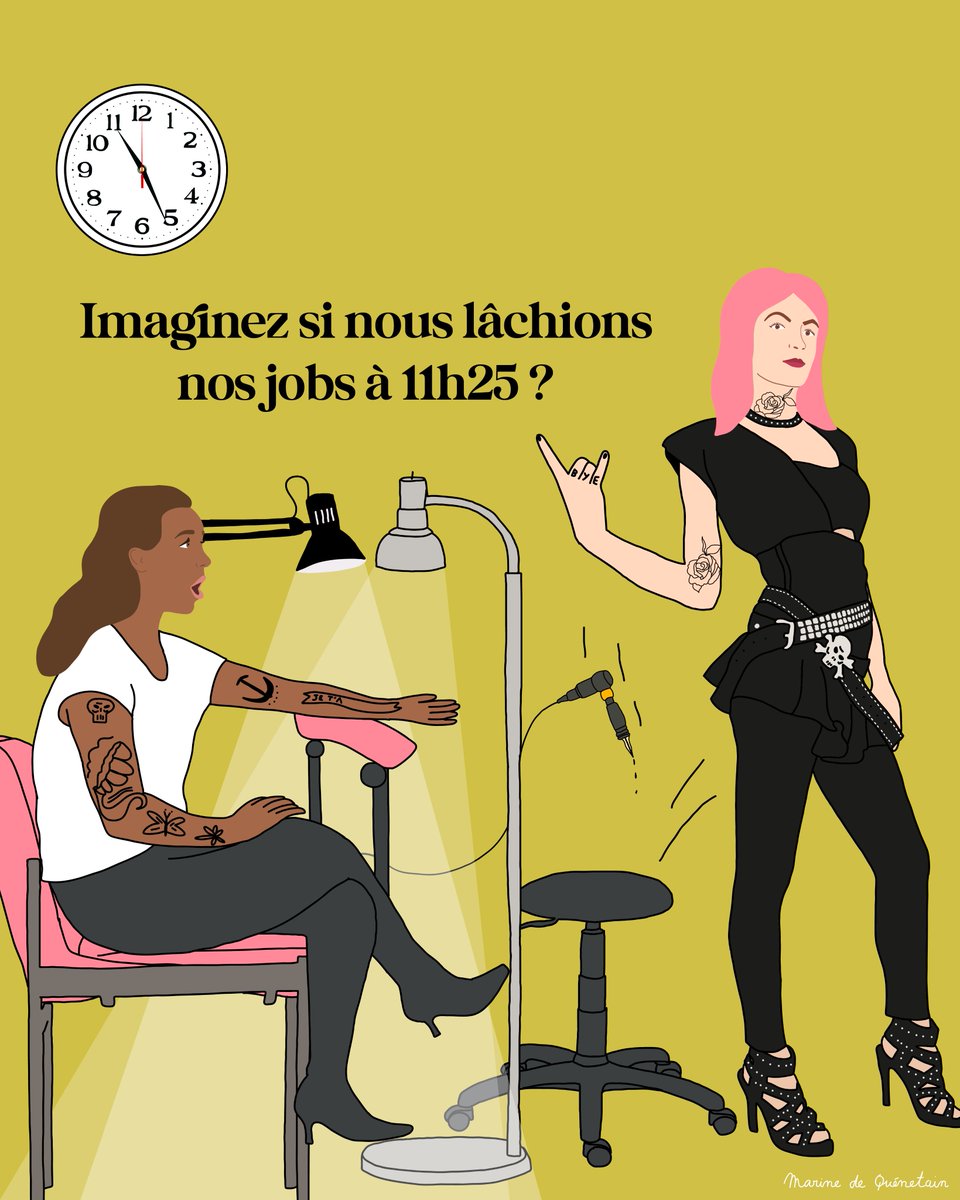 Que se passerait-il si nous refusions de travailler gratuitement, et que nous lâchions nos jobs le 6 novembre à 11h25 ?
Illustrations pour ELLE par <a href="/MarineDelahaye8/">Marine De Quénetain</a> 
#6novembre11h25 #6novembre #11h25 #egalitésalariale #egalitéhommesfemmes #DroitsDesFemmes