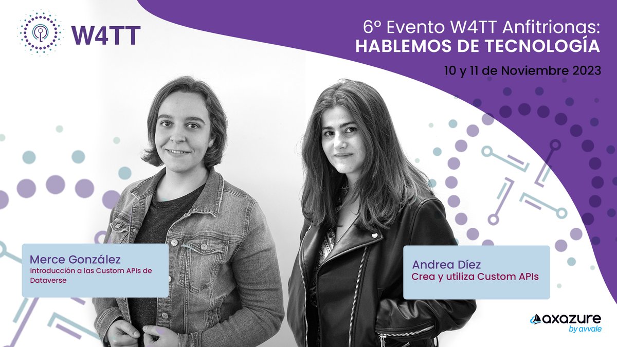 AXAZURE's tweet image. Nuestras compañeras Merce González y Andrea Díez estarán este sábado 11/11 en la 6ª edición del @women4tt  para aprender sobre las #CustomAPIs. ¿Aún no tienes tu entrada? ⏰ eventbrite.es/e/entradas-6o-…
#WomenforTechnical #Wftt #PowerPlatform #Microsoft #Dynamics365 #Dataverse