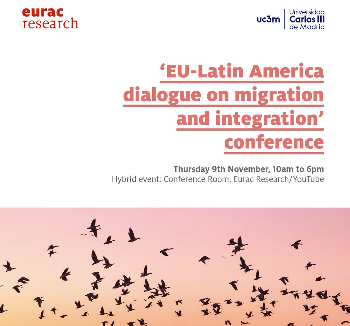Carolina V. Zuccotti (@cvzuccotti) on Twitter photo 📣This week! Conference "EU-LATAM dialogue on migration and integration"
🙌Great line up of speakers from <a href="/UNESCO/">UNESCO 🏛️ #Education #Sciences #Culture 🇺🇳</a> <a href="/FbkIrvapp/">FBK-IRVAPP</a> <a href="/unfpa_lac/">Fondo de Población de las Naciones Unidas</a> <a href="/EUHomeAffairs/">EU Home Affairs</a> <a href="/IGHD_QMU/">IGHD</a> <a href="/OSCE/">OSCE</a> <a href="/Unibo/">Università di Bologna</a> <a href="/Univ_CotedAzur/">Université Côte d'Azur</a> & more!
📆Thursday 9th Nov.
🗻Where? <a href="/EURAC/">Eurac Research</a> Bolzano & online
✍️eurac.edu/en/institutes-… 📣This week! Conference "EU-LATAM dialogue on migration and integration"
🙌Great line up of speakers from <a href="/UNESCO/">UNESCO 🏛️ #Education #Sciences #Culture 🇺🇳</a> <a href="/FbkIrvapp/">FBK-IRVAPP</a> <a href="/unfpa_lac/">Fondo de Población de las Naciones Unidas</a> <a href="/EUHomeAffairs/">EU Home Affairs</a> <a href="/IGHD_QMU/">IGHD</a> <a href="/OSCE/">OSCE</a> <a href="/Unibo/">Università di Bologna</a> <a href="/Univ_CotedAzur/">Université Côte d'Azur</a> & more!
📆Thursday 9th Nov.
🗻Where? <a href="/EURAC/">Eurac Research</a> Bolzano & online
✍️eurac.edu/en/institutes-…