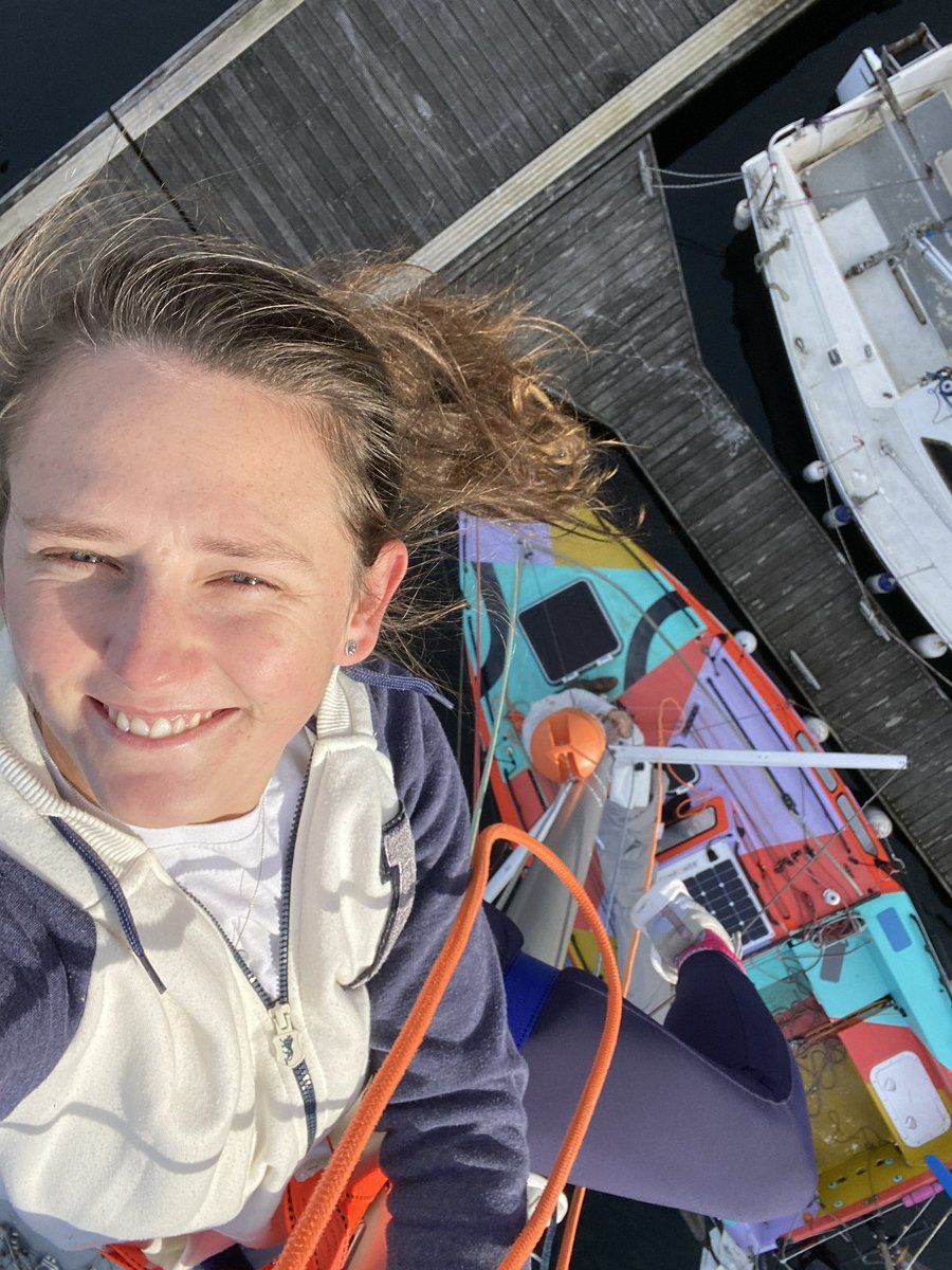 rudderlymad's tweet photo. Halyard successfully rethreaded on Numbatou! The main sail rope came out of the mast during Storm Babet. Great views across Hartlepool marina and out into the bay from the 8m high mast! #halyard #sailing #mast #fishingline #headforheight #Hartlepool #3rdattempt ⛵️ https://t.co/yYjsdB8ZzC
