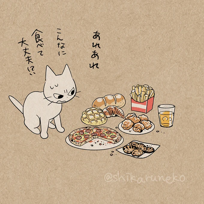 やけ食いしてしまう人を叱ってくれる猫