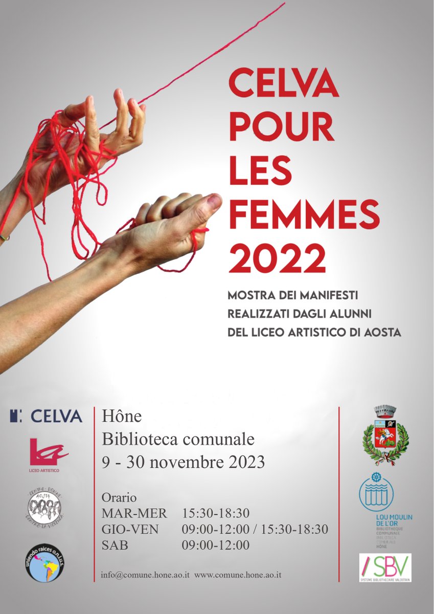 celvavda's tweet image. L'esposizione "CELVA Pour Les Femmes 2022" è a Hône, fino al 30 novembre. A cura di #celva, #uniendoraices, #centrodonneaosta, Comune e Biblioteca di #hone