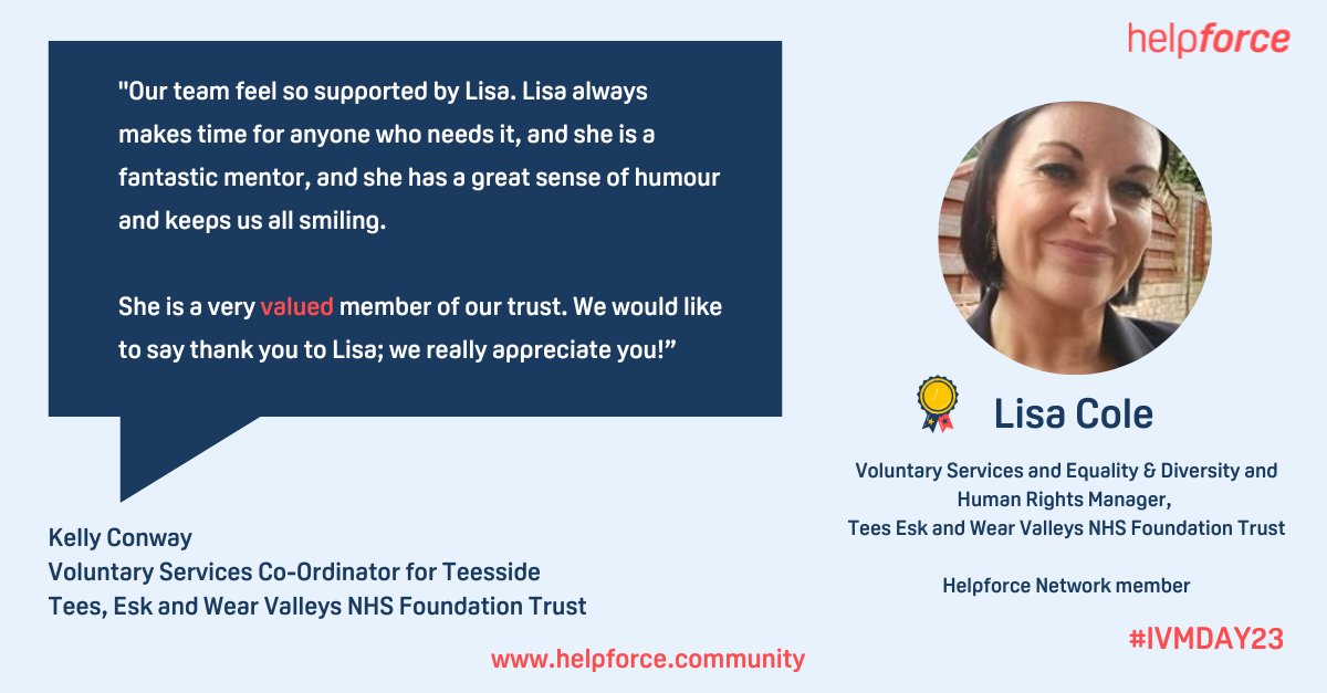 Helpforce (@help_force) on Twitter photo The contribution of volunteering leads in health & care is HUGE. That's why we will take this whole week to celebrate volunteering leads as part of #ivm23. First stop we want to celebrate Lisa <a href="/TEWV/">Tees, Esk & Wear Valleys NHS Foundation Trust</a>, also an active network member of the Helpforce Network. helpforce.community/network The contribution of volunteering leads in health & care is HUGE. That's why we will take this whole week to celebrate volunteering leads as part of #ivm23. First stop we want to celebrate Lisa <a href="/TEWV/">Tees, Esk & Wear Valleys NHS Foundation Trust</a>, also an active network member of the Helpforce Network. helpforce.community/network