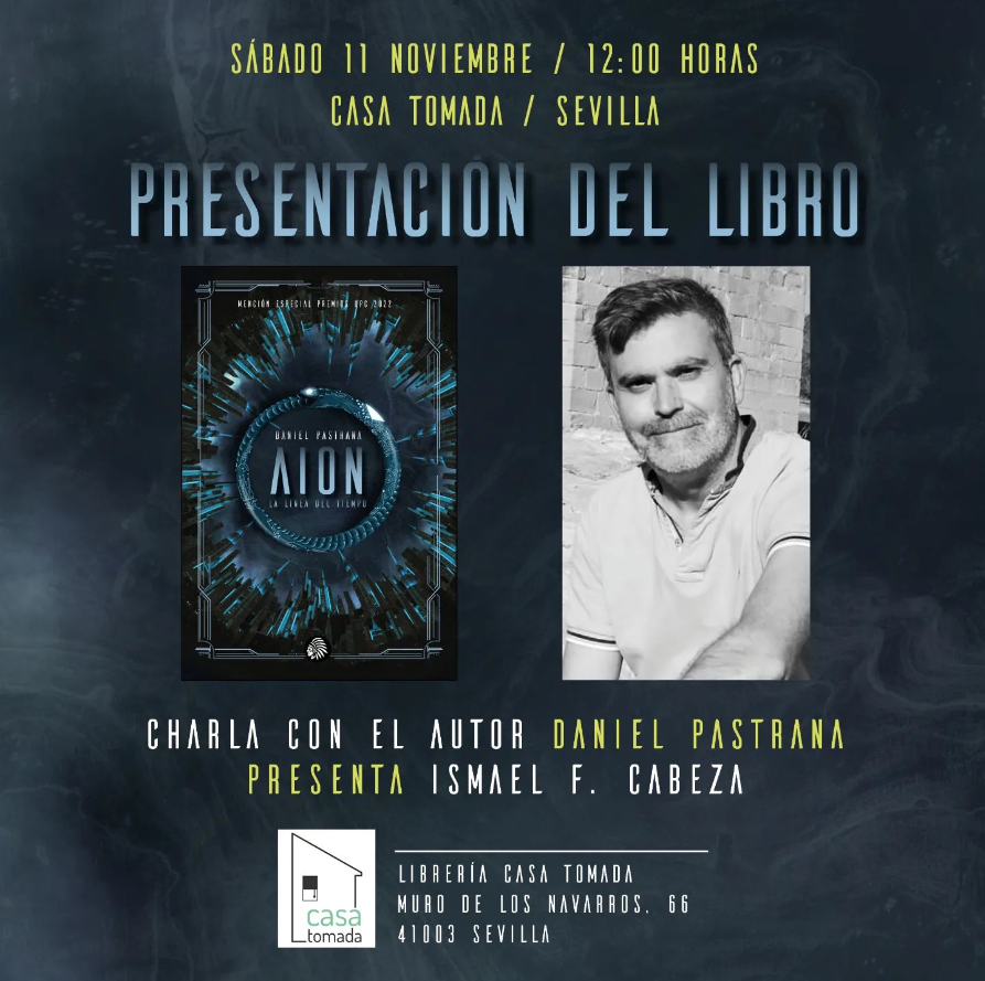 🔥 Presentación del libro «AION : La línea del tiempo» (<a href="/apachelibros/">apachelibros 🌈</a>) de <a href="/pasgalda/">Daniel Pastrana</a> en <a href="/enlacasatomada/">Casa Tomada</a> #Sevilla
🗓️ Sábado 11 de noviembre a las 12 h
¿Os lo vais a perder?