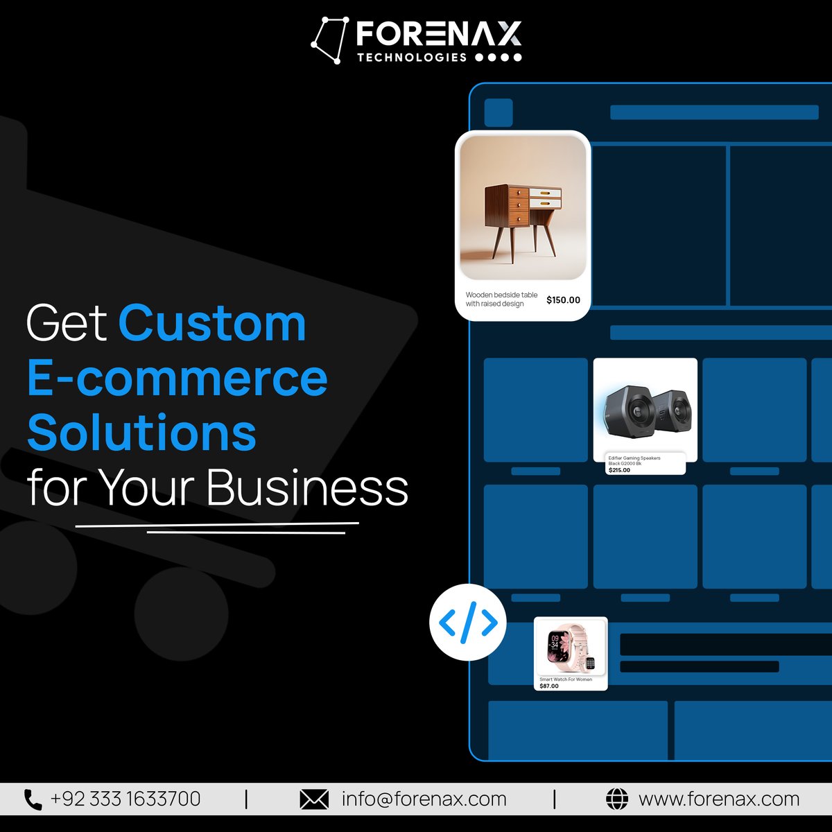 ForenaxT's tweet photo. Boost Your Business with Custom E-commerce Solutions! 🚀💼
Our web development services are tailored to your needs, ensuring a seamless online shopping experience for your customers. Elevate your online presence today!
#forenax #saasdevelopment #saas #outsourcingservices https://t.co/mKDp6NfIsT