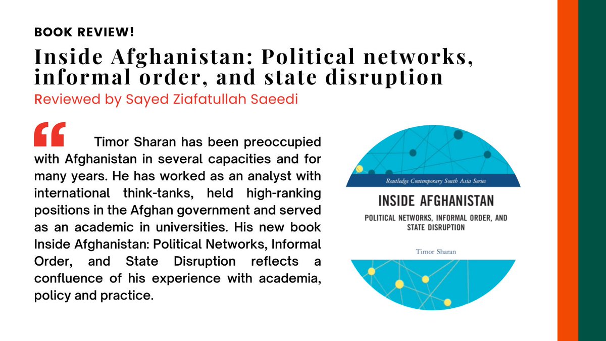 CA_Survey's tweet photo. New in Central Asian Survey!

@TheZiafat reviews @TimorSharan's "Inside Afghanistan: Political Networks, Informal Order &amp; State Disruption"

Full review available here: https://t.co/hJQzCff2Tg

#CentralAsia #Afghanistan #Statehood #Governance https://t.co/Vom4wSmp14
