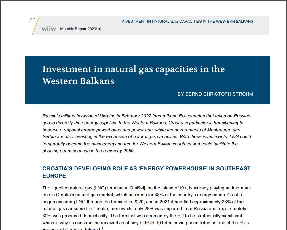 Glad that my analysis about #LNG capacities in the #WesternBalkans was published by @wiiw_ac_at. The governments of #Croatia, #Montenegro and #Serbia are investing in the expansion of natural gas capacities. LNG could facilitate the phasing-out of #coal use in the region by 2050.