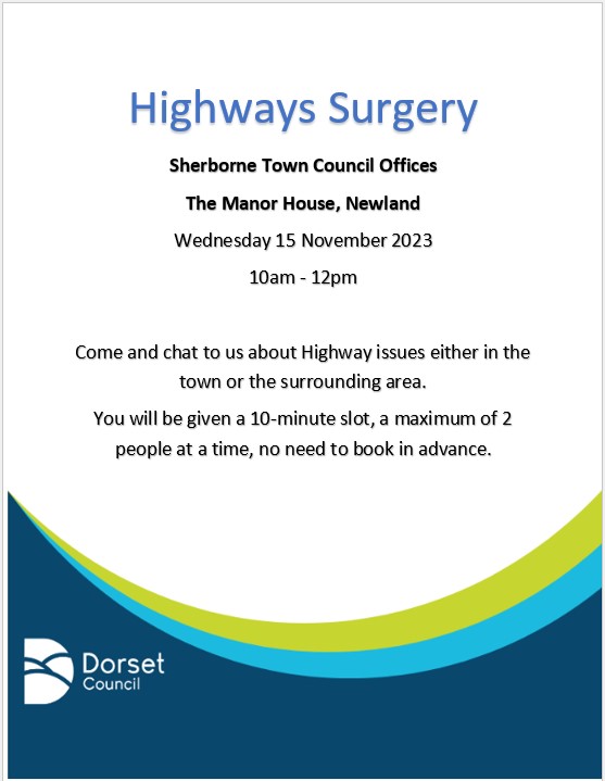 The last of this years highways surgeries will take place on Wednesday 15 November at The Manor House, 10am - 12pm. This is an opportunity to speak to a Dorset Council Highways Officer regarding any highways issues you may have. #Sherborne #LoveSherborne @DorsetCouncilUK