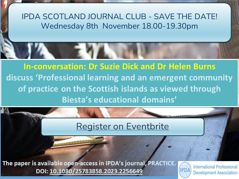 Hello - we are back in business at IPDA Scotland and would love you to join us for our latest 'in conversations with the authors' event -details below. Sign up: bit.ly/4613Ttp @suziemdick @ipdaIreland @IpdaJournal @EnglandIpda @IpdaPresident @IPDAUSA @ipdaindia