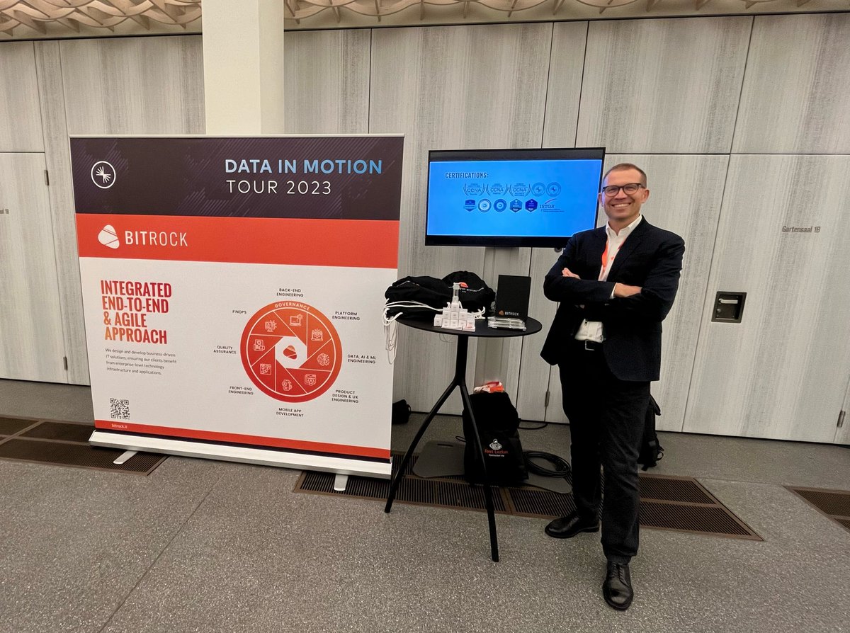 We had the pleasure of being official Sponsor of the #DatainMotion event organized by @confluentinc in Zurich!

📷 Thanks Kévin Dayot, Managing Director at @Leonteq_News, Carsten Seibert, Software Architect at Bitrock, and Andrea Simonini, Senior DevOps Engineer at Bitrock