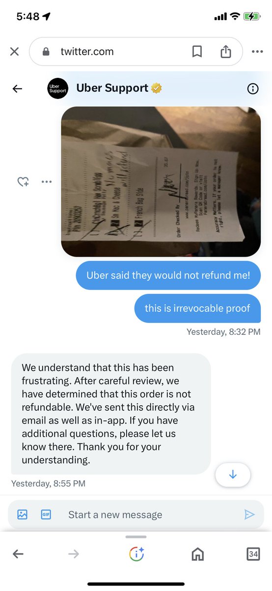 TremendsArmands's tweet photo. @UberEats UBER EATS ARE THIEVES! I gave them irrevocable proof that I never received an order from a restaurant and literally on the receipt says I need to be refunded and they have done nothing! https://t.co/jD8W01VtkA