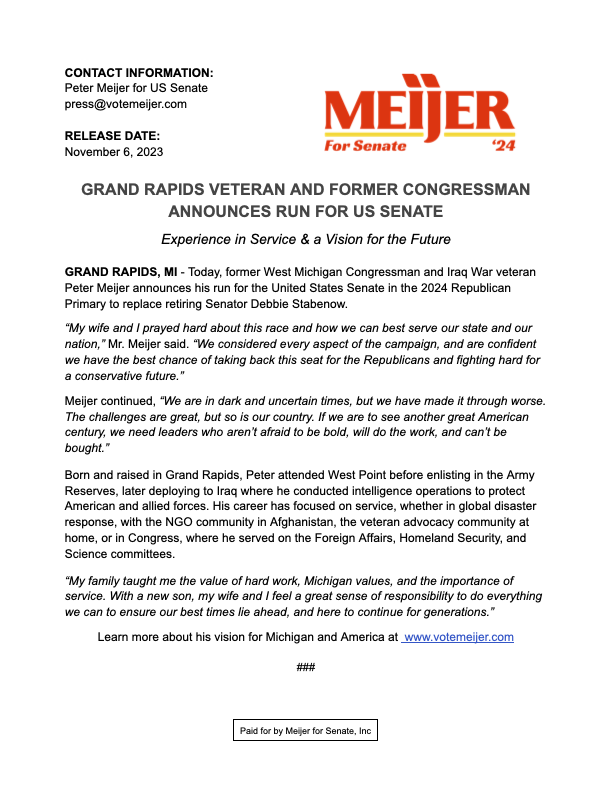 I am excited to join the race for the United States Senate!