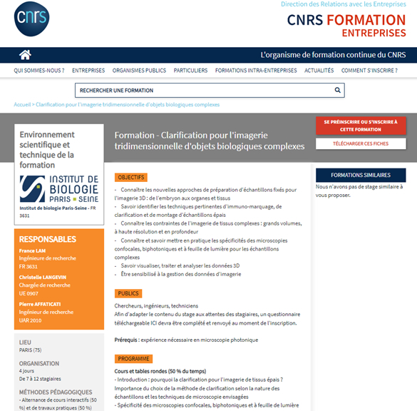 Bonjour, du 4 au 7 décembre 2023, nous lançons la 3e édition de la formation cnrsformation.cnrs.fr/clarification-… à IBPS, Paris. De la théorie à la pratique, venez apprendre le traitement d’échantillons, l'imagerie 3D et l'analyse d'images. Il reste encore quelques places!