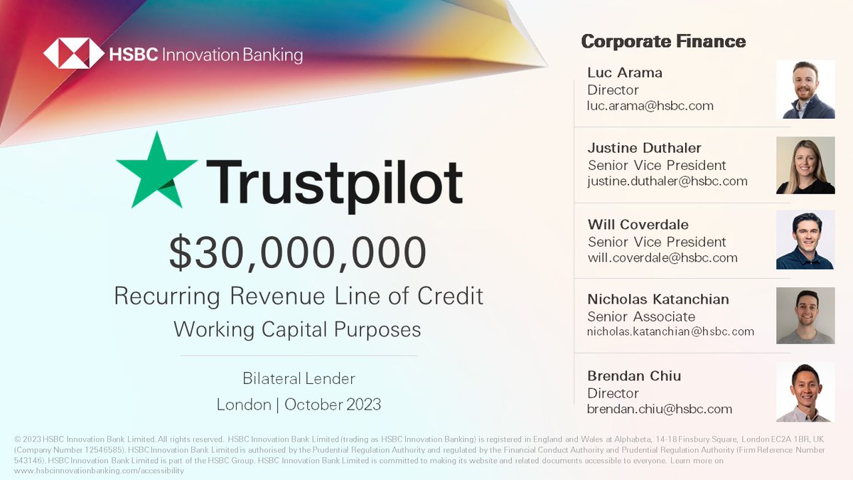 HSBC Innovation Banking (@hsbcinnovation) on Twitter photo Delighted to share that <a href="/HSBCInnovation/">HSBC Innovation Banking</a> Banking UK has continued its relationship with <a href="/Trustpilot/">Trustpilot</a>.
Trustpilot is a long-standing client of HSBC Innovation Banking UK and we are thrilled to be continuing our partnership. Delighted to share that <a href="/HSBCInnovation/">HSBC Innovation Banking</a> Banking UK has continued its relationship with <a href="/Trustpilot/">Trustpilot</a>.
Trustpilot is a long-standing client of HSBC Innovation Banking UK and we are thrilled to be continuing our partnership.