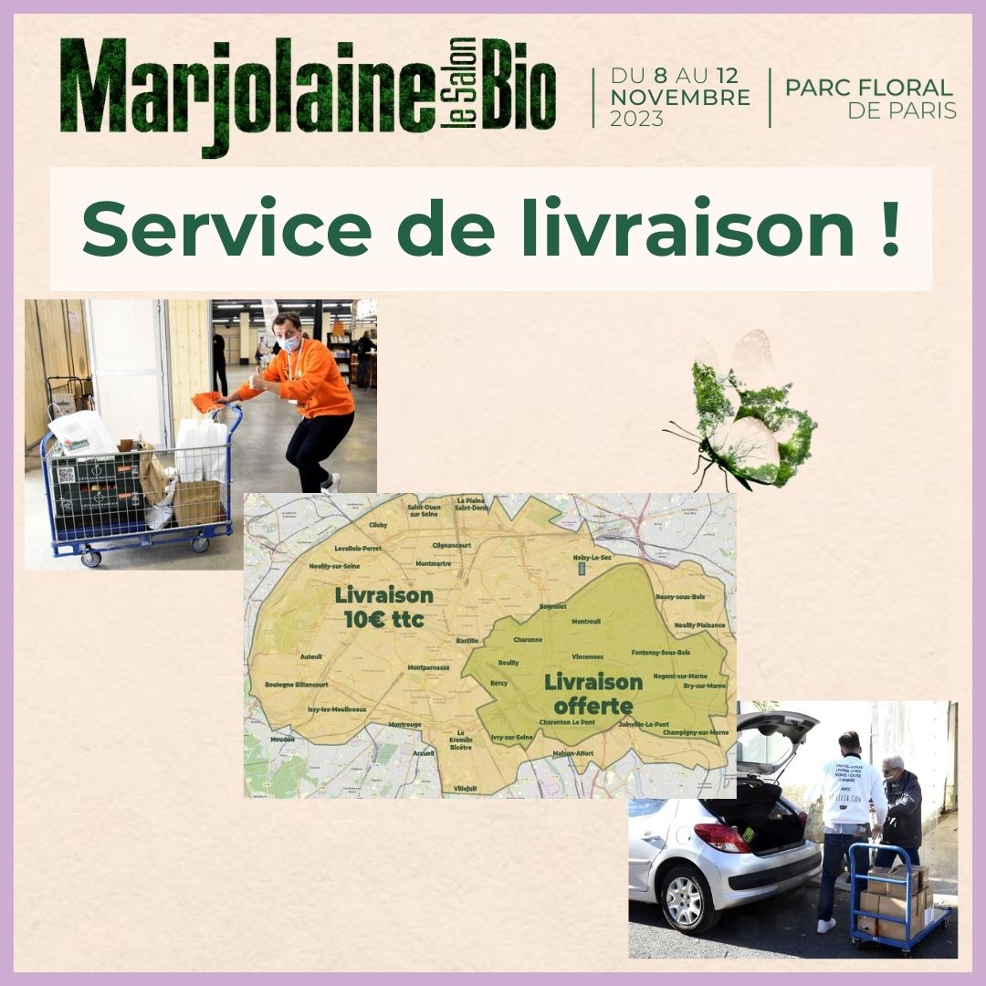 [Service livraison à Marjolaine]

Pour une visite en toute tranquillité, se faire plaisir sans penser à la logistique, et faciliter votre retour, Marjolaine vous propose un service de livraison à la voiture (gratuit) et à domicile (tarif selon la zone). 🚙 🏠

#marjo2023