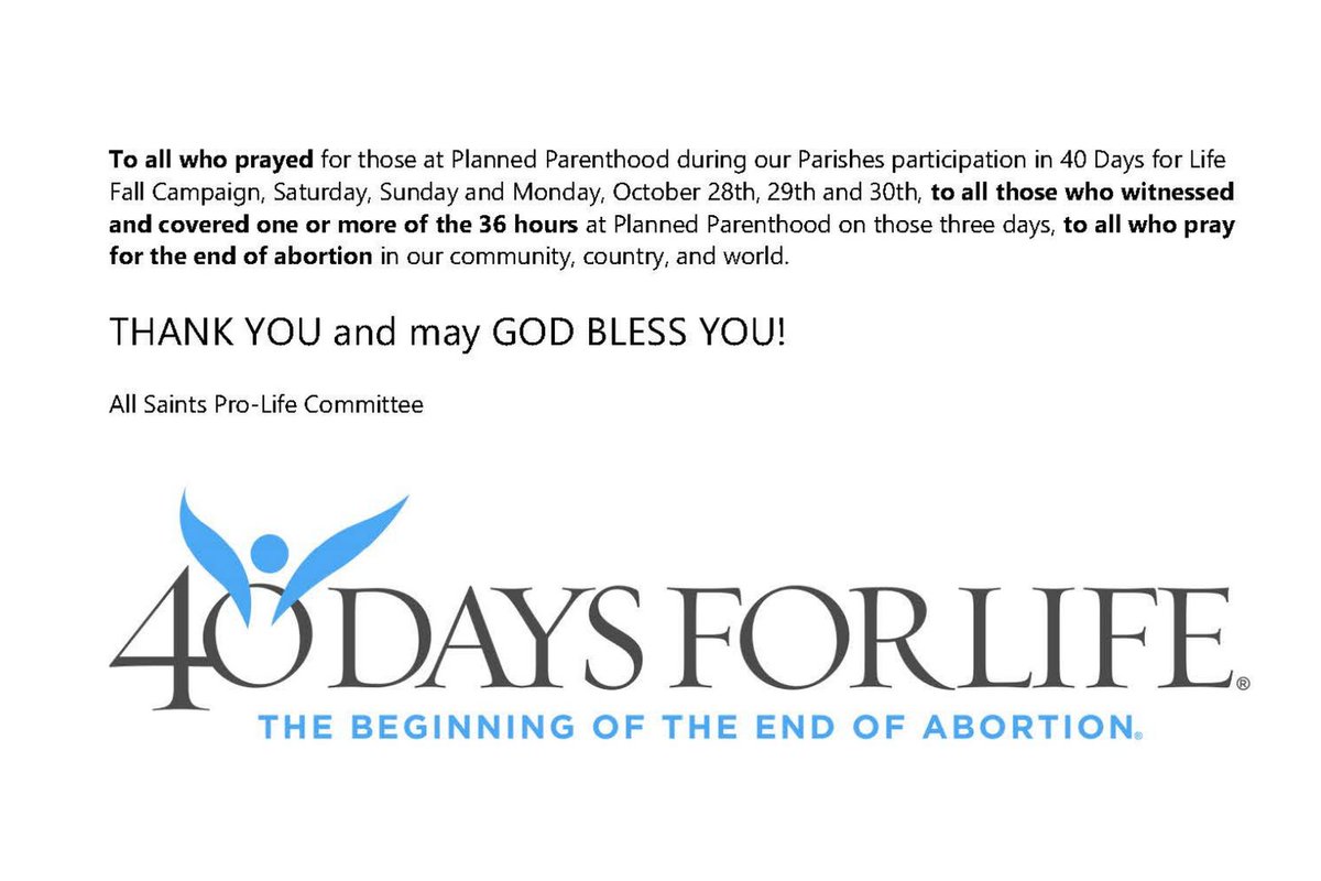 AllParish's tweet photo. #40daysforlife #prolife #allparish #allsaintsparish https://t.co/pd6jFXLl1k