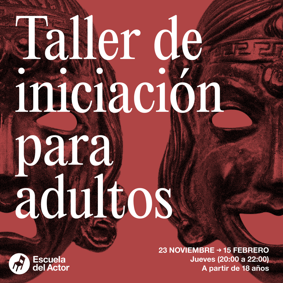 NUEVO taller de INICIACIÓN a la INTERPRETACIÓN para ADULTOS 

Para aquellas personas +18 AÑOS que quieren lanzarse al mundo de la interpretación por primera.
Un primer contacto con los aspectos esenciales de la interpretación: espacio escénico, improvisación, texto y personaje.