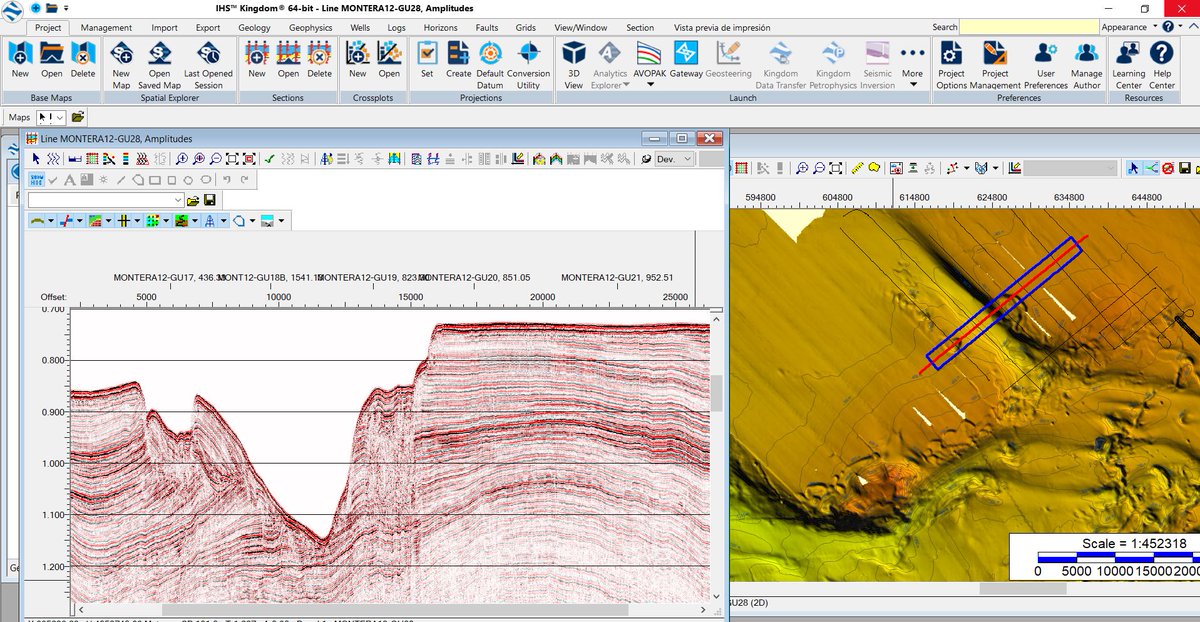 Desde RRSS agradecemos el acceso al software KGDM Geoscience Package📈👩‍💻👨‍💻 ofrecido por <a href="/IHSMarkit/">IHS Markit now S&P Global</a>  a través de 5 licencias de uso académico 👏

📸Perfiles de ecosonda paramétrica mostrando el Canal de Diego Cao y de sísmica de airguns del Banco del Guadalquivir (Golfo de Cádiz)