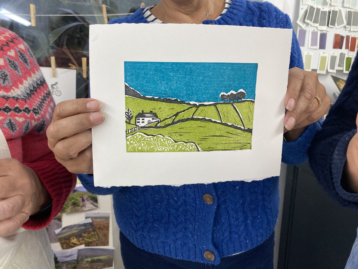 Design_York's tweet photo. Fridayโs linocut #workshop. Learning how to make two-colour #linocut prints using the multi-block technique. Fabulous prints. ๐๐๐
#linoprint #printmaking #northyorkshire #york #printmakingworkshop #learntoprint #landscapeart #sycamoregap #fish https://t.co/b4VVzo8OKV