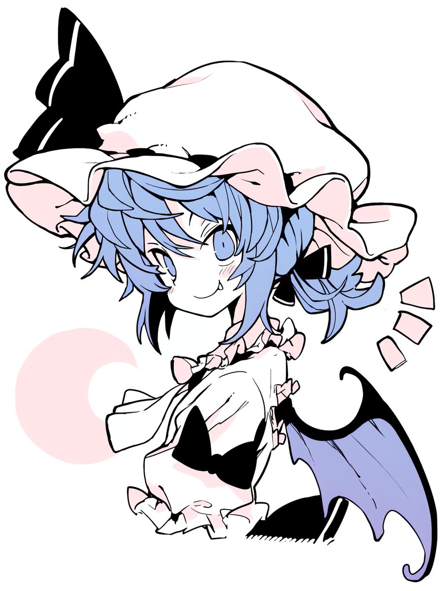 remilia scarlet 1girl wings solo hat bat wings blue hair fang  illustration images