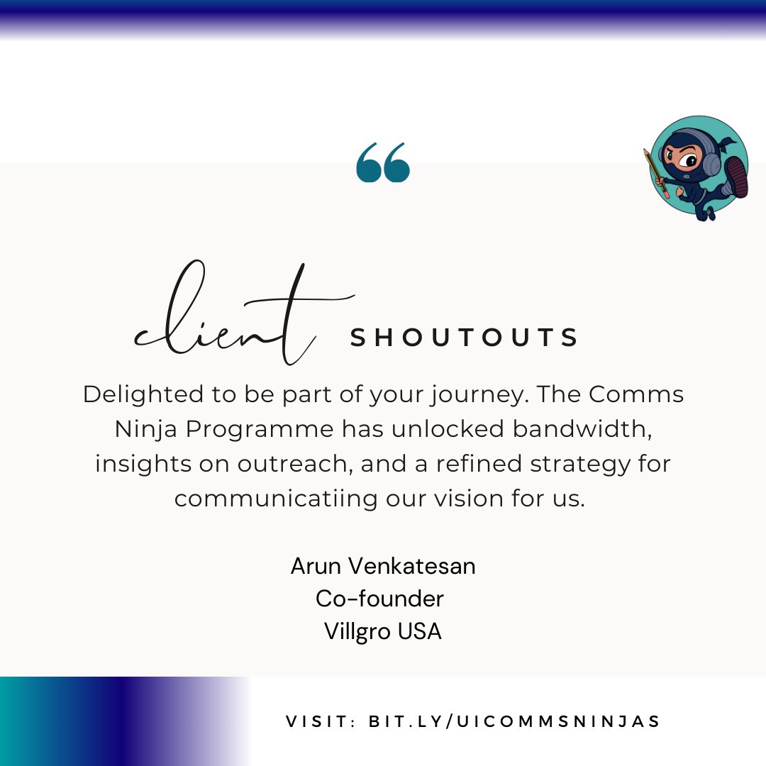 #appreciationpost Thanks Arun Venkatesan, Co-founder of Villgro USA for being an ever-encouraging partner and for your unwavering support in our journey of impact storytelling.  bit.ly/UICommsNinjas   #commsninja #emailmarketing #content #impactstorytelling