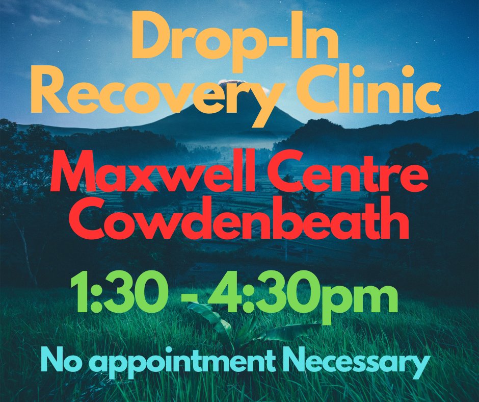 The Maxwell Centre, 70 Stenhouse Street, COWDENBEATH 1.30pm – 4.30pm. Please attend no later than 3.30pm. Individuals attending these clinics have the opportunity to access Addiction Services, Specialist Counselling Services, Specialist Support Services etc.