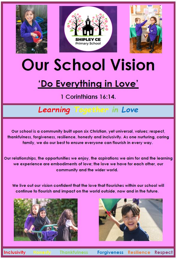 shipley_ce's tweet photo. Very excited to be launching our new vision this week with children, families and staff @WeAreBDAT #schoolvision #vision #love #inclusion #relationships https://t.co/luUFpyVnhf
