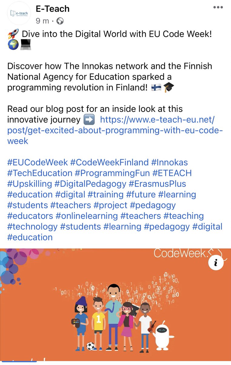 eteach_eu's tweet photo. 🚀 Dive into the Digital World with EU Code Week! 🌍💻

Discover how The Innokas network and the Finnish National Agency for Education sparked a programming revolution in Finland! 🇫🇮🎓

Read our blog post for an inside look at this innovative journey ➡️  https://t.co/dVWpMY3udu https://t.co/ABQyVSYnXf