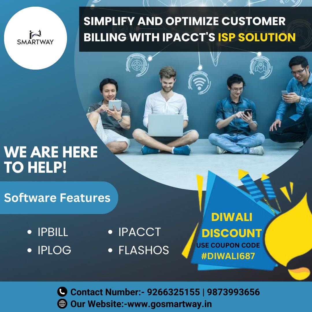 IPACCT's ISP Billing: Empowering Efficiency in Customer Billing'

Hurry Up!! 😍😍
Use Coupon Code For Discount

👇OUR CONTACT DETAILS:-
📞Contact Number:- 9266325155 | 9873993656

#ipbill #iplog #ipacct #flashos #isplicense #isp #ispbusiness #twitter #tweet