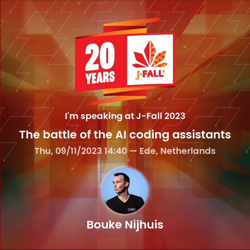 CINQICT's tweet photo. 🍁 Aanstaande donderdag is het tijd voor hét Java feest van het jaar: J-Fall! Extra leuk dit keer is dat we "The battle of the AI coding assistants" van @boukenijhuis live kunnen zien! Wie zien we daar?
#werkenbijcinq #conferentie #jfall https://t.co/OwzkdiLfk1