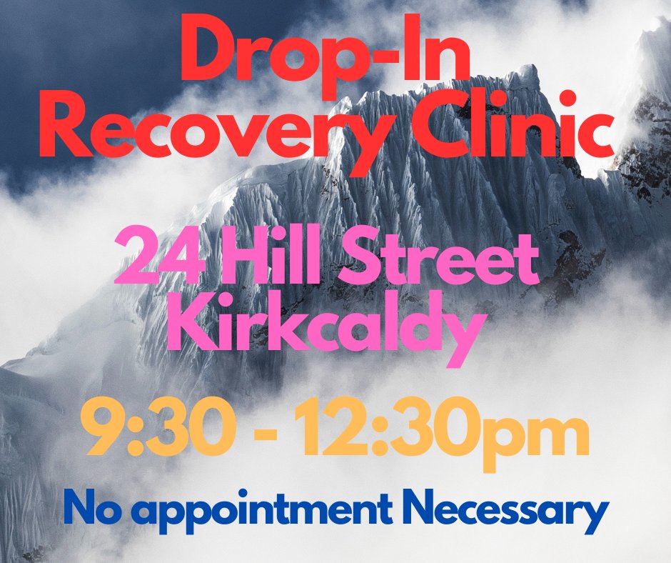 Drop-in Recovery Clinic today at FASS/ADAPT office 24, Hill Street KIRKCALDY 9.30am–12.30pm. Please attend no later than 3.30pm. Individuals attending these clinics have the opportunity to access Addiction Services, Specialist Counselling Services, Specialist Support Services etc
