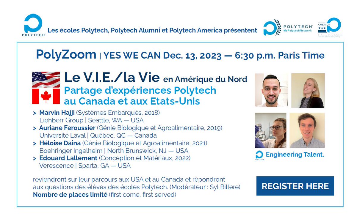 📢 Le 13 décembre les écoles du Réseau Polytech, Polytech Alumni et Polytech America proposent une table ronde en ligne "Polytech YES WE CAN au Canada et aux USA." 
👉Inscription obligatoire : docs.google.com/forms/d/e/1FAI
