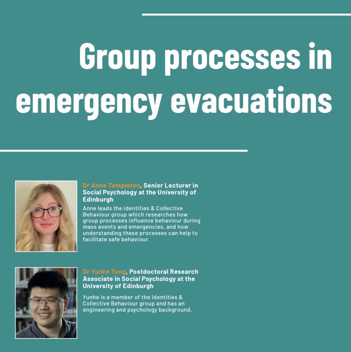 We are delighted to share with you our latest article titled 'Group processes in emergency evacuation', published in the Fire & Risk Management Journal. Available to read here osf.io/dhcwx