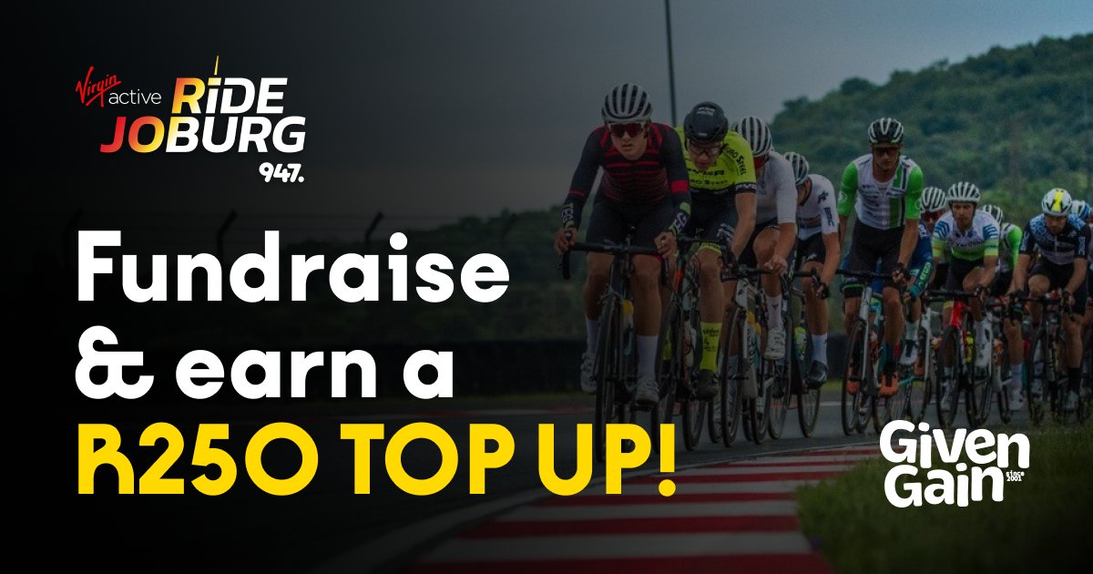 📣 Hey, Virgin Active 947 @RideJoburg riders! To earn a donation top-up, simply: 1️⃣ Start a fundraising page (or use your current one) 2️⃣ Get a friend to do the same 3️⃣ Raise a minimum amount (see Ts&Cs) We'll add R250 to both your totals! 🙌 Ts&Cs ➡️ bit.ly/3QN1ZIP