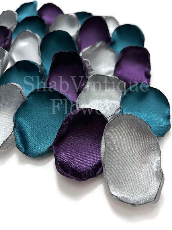 Wedding Decorations, Dark Teal, Silver, and Purple Flower Petals, flower girl petals, Fall Country Wedding tuppu.net/afea27c #Etsy #ShabVintiqueFlowers #TableDecorations