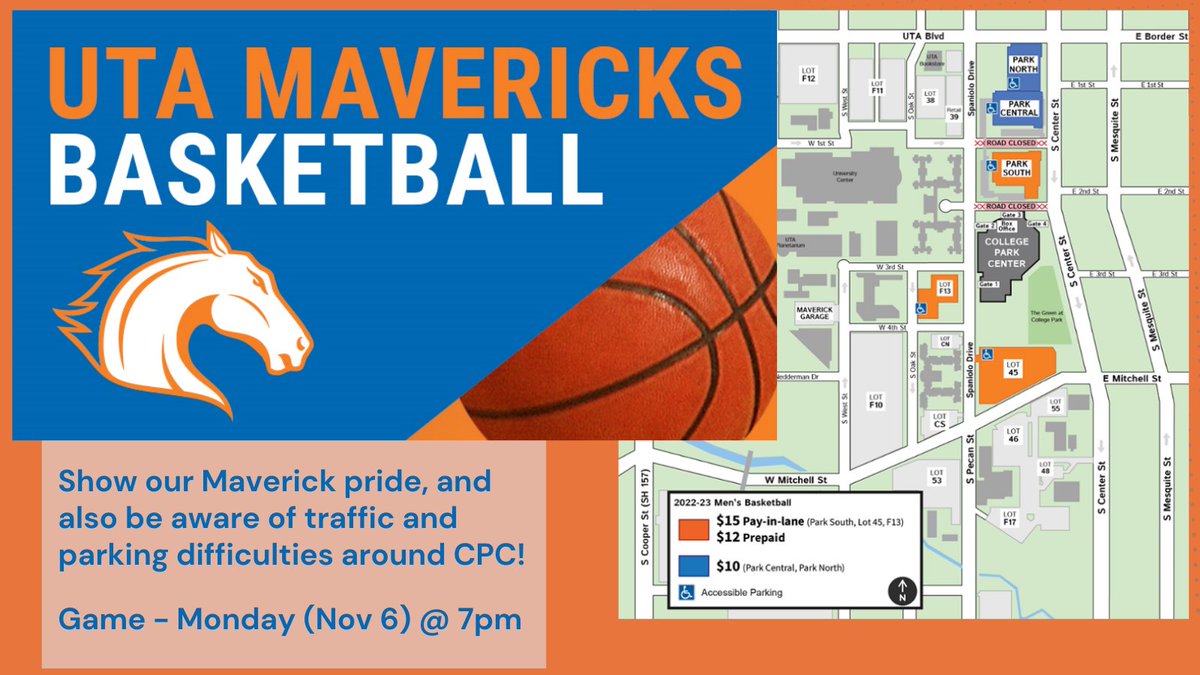 UTAMAVPark's tweet photo. 🏀🔥 Get ready for an epic showdown! The UTA Mavericks Men's Basketball team is gearing up for their game! Let's pack the stands, show our Maverick pride, and cheer them to victory! 🤘💙 Monday Nov 6 @7pm #UTAMavericks #BasketballFever #GameDayHype" https://t.co/nlX3yFXwT3
