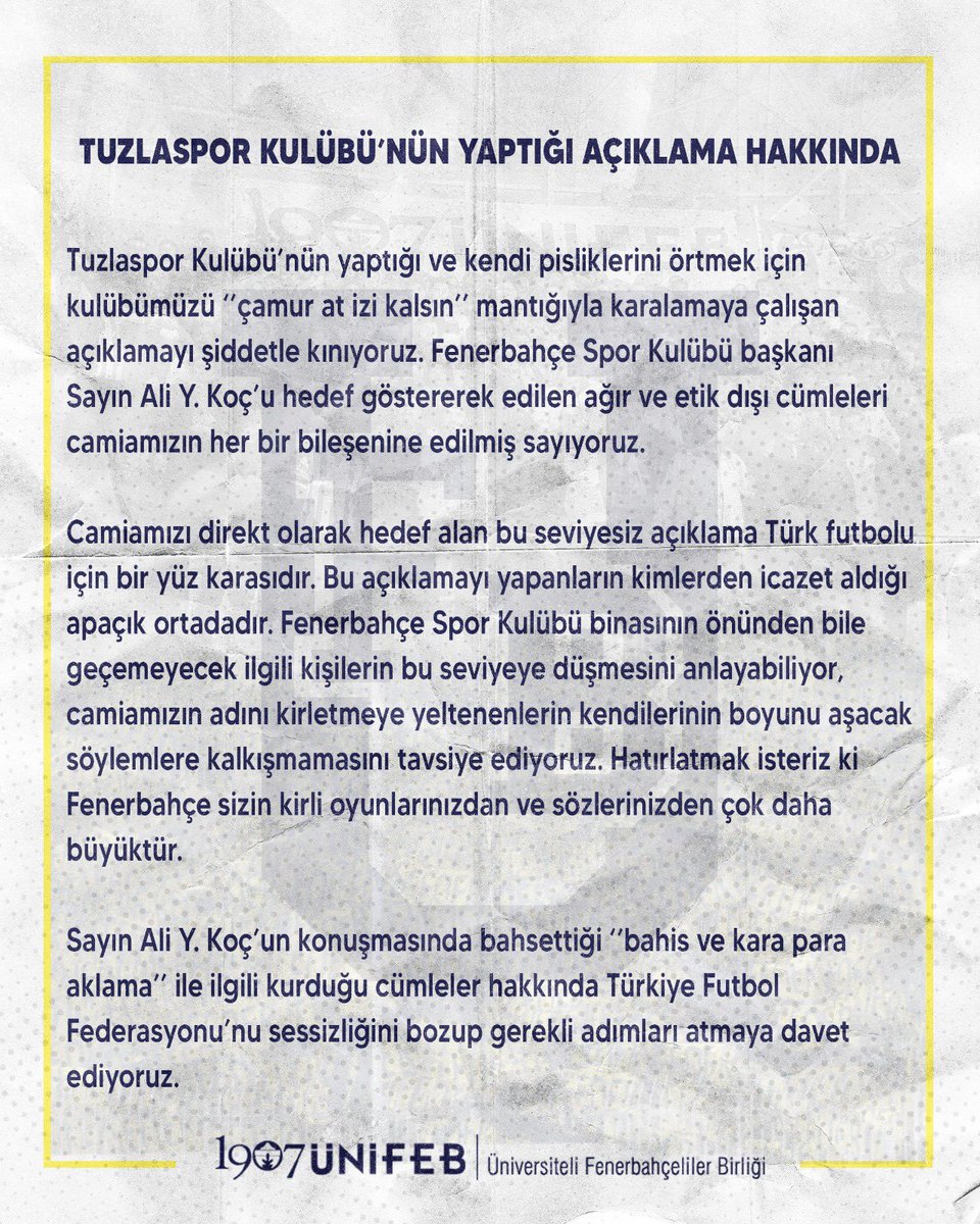 Tuzlaspor Kulübü’nün Yaptığı Açıklama Hakkında