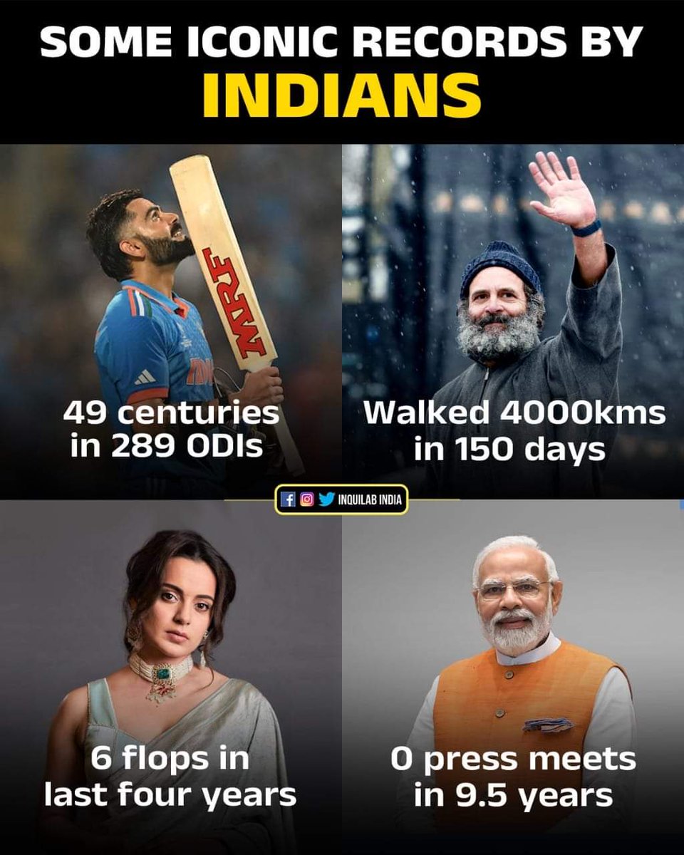 Some ICONIC records by INDIANS 🔥😃 🔥😃
The Master - The GOAT - THE LEGEND ❤️👑🔥
Proud of you Modi ji 😂😂🔥🔥

#ViratKohli #RahulGandhi #KanganaRanaut #NarendraModi 
#HappyBirthdayKingKohli 
#HappyBirthdayViratKohli 
#SLvsBAN #BANvsSL