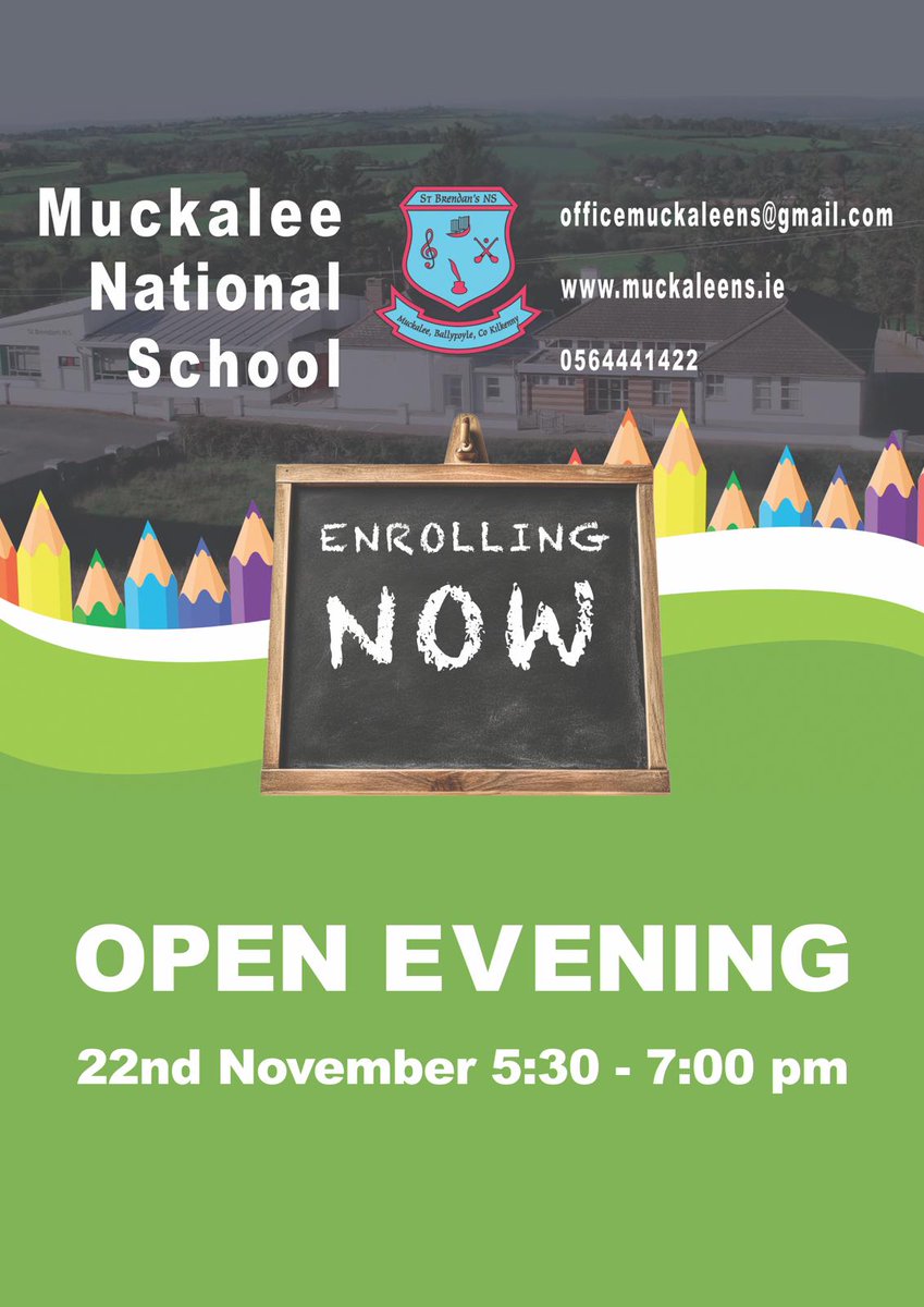 Attention all prospective parents! Muckalee N.S. is holding an open evening on the 22nd November 5.30-7.00pm. Classrooms will be open to visit between 5.30-6.30 and we invite all visitors for a cup of tea and a chat in the hall from 6.30-7.00pm