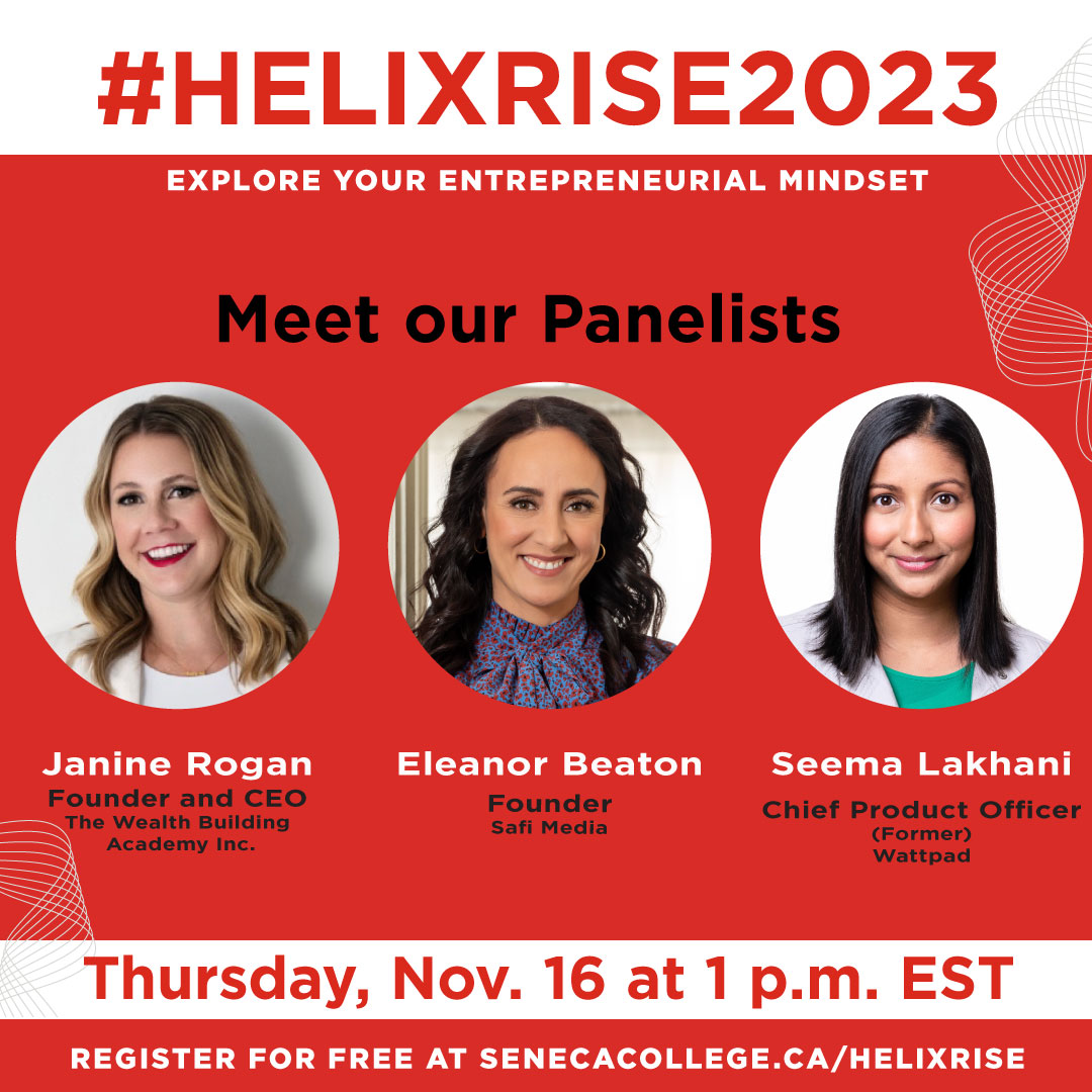 Seneca Applied Research (@seneca_research) on Twitter photo Get set for HELIX RISE! An empowering event featuring an insightful panel moderated by Melanie Ng and featuring Janine Rogan, Eleanor Beaton and Seema Lakhani.
Register:
eventbrite.com/e/helix-rise-s…
<a href="/SenecaPoly/">Seneca Polytechnic</a> <a href="/scotiabank/">Scotiabank</a>
#HELIXRISE2023 #SenecaHELIX Get set for HELIX RISE! An empowering event featuring an insightful panel moderated by Melanie Ng and featuring Janine Rogan, Eleanor Beaton and Seema Lakhani.
Register:
eventbrite.com/e/helix-rise-s…
<a href="/SenecaPoly/">Seneca Polytechnic</a> <a href="/scotiabank/">Scotiabank</a>
#HELIXRISE2023 #SenecaHELIX