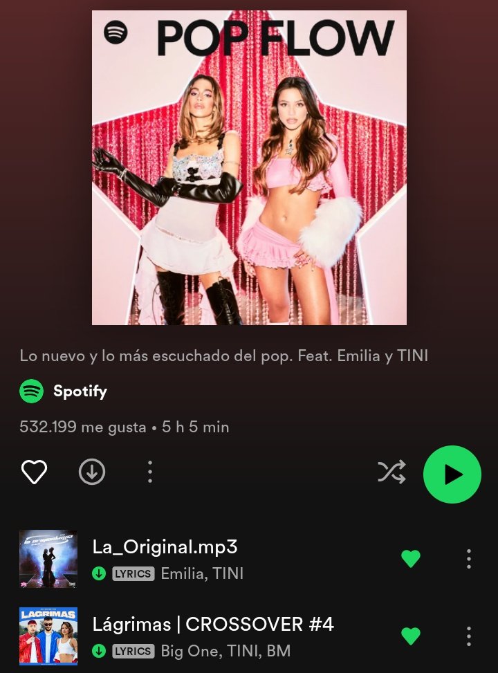 Emilia y TINI son portada de la playlist "Pop Flow" de Spotify.

📎: open.spotify.com/playlist/37i9d…