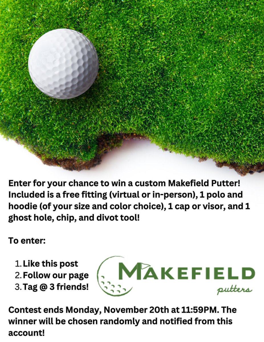 Enter for your chance to win a custom Makefield Putter! #TFX #makefieldputters #makefieldputter #makeputts #golfing #golf #golflife #golfer #golfswing #golfcourse #golfaddict #golfislife #golfinglife #golfingday #golfingtrip #golfpro #golfprofessional #golfmeme #golfdigest