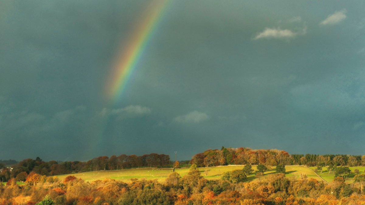 A dull day sometimes produces a super-colourful surprise or two! #Rainbow #Hexham #Northumberland #StormHour