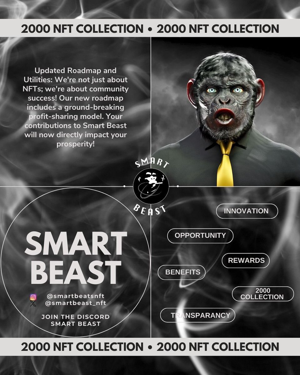 🚀 Exciting News! 🌟 Get ready for an epic NFT journey with Smart Beast! Our highly anticipated and rewarding NFT collection is launching this January! 

Don't miss out on the opportunity of a lifetime! 🦍☑️

Follow us to stay up-to-date with all the latest updates and release