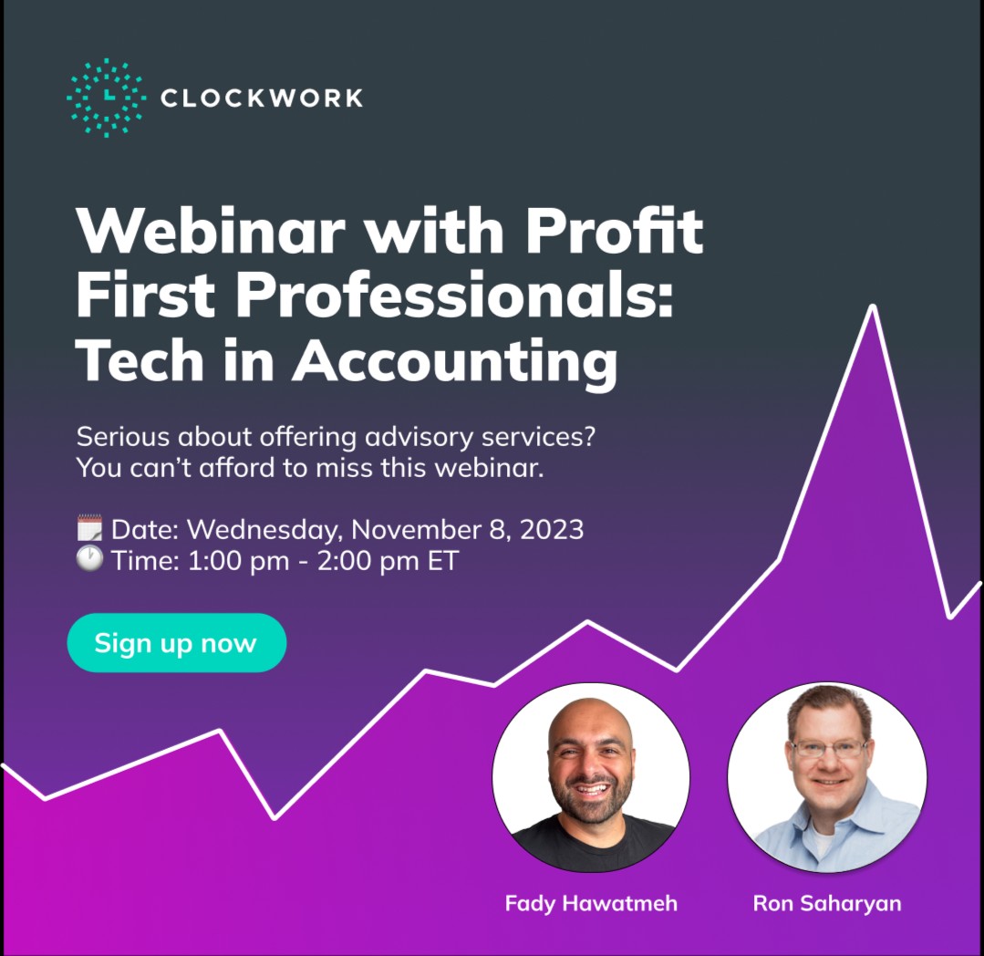 Last call!

On November 8th, 1-2pm ET, we join Profit First Professionals in a fireside discussion about how new tech is providing CPAs with the opportunity to meet increasing client demands and stay ahead of competitors. 

#accounting #FinanceTools #profitfirstprofessionals