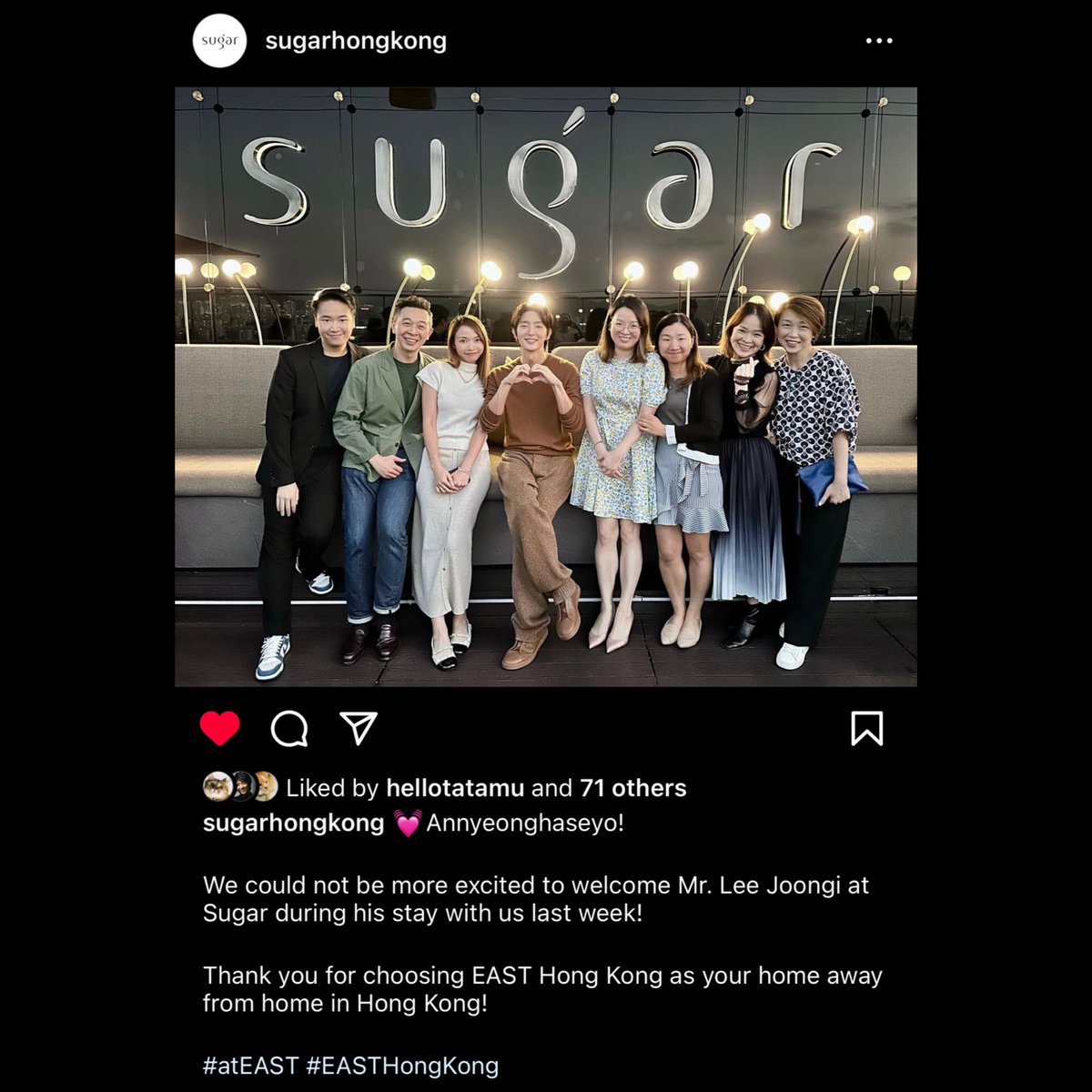 eMily28beBe's tweet photo. #Repost @sugarhongkong
・・・
💓Annyeonghaseyo!
We could not be more excited to welcome Mr. Lee Joongi at Sugar during his stay with us last week!
Thank you for choosing EAST Hong Kong as your home away from home in Hong Kong!
#atEAST #EASTHongKong https://t.co/ZJ62Zzd2ty