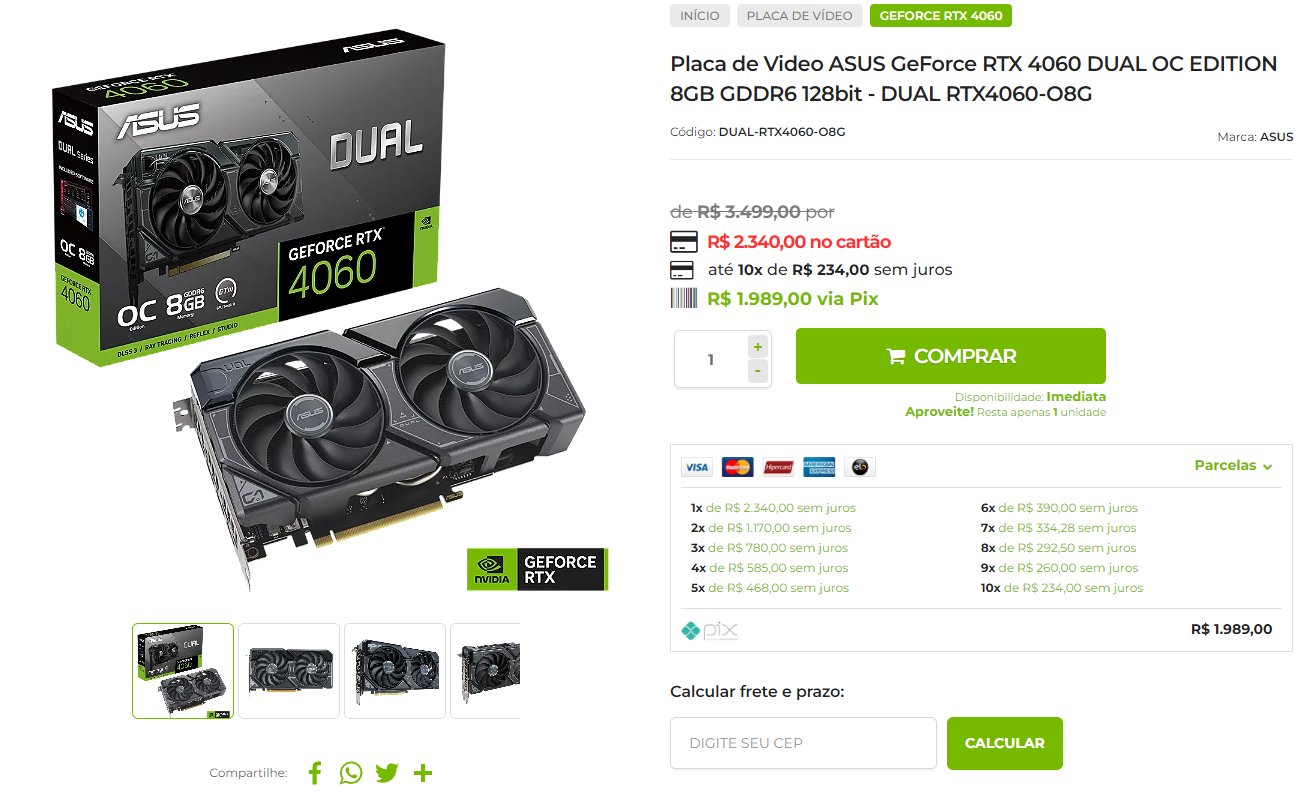 Placa de video Asus GeForce RTX 4060 DUAL 8GB OC - DUAL-RTX4060-O8G