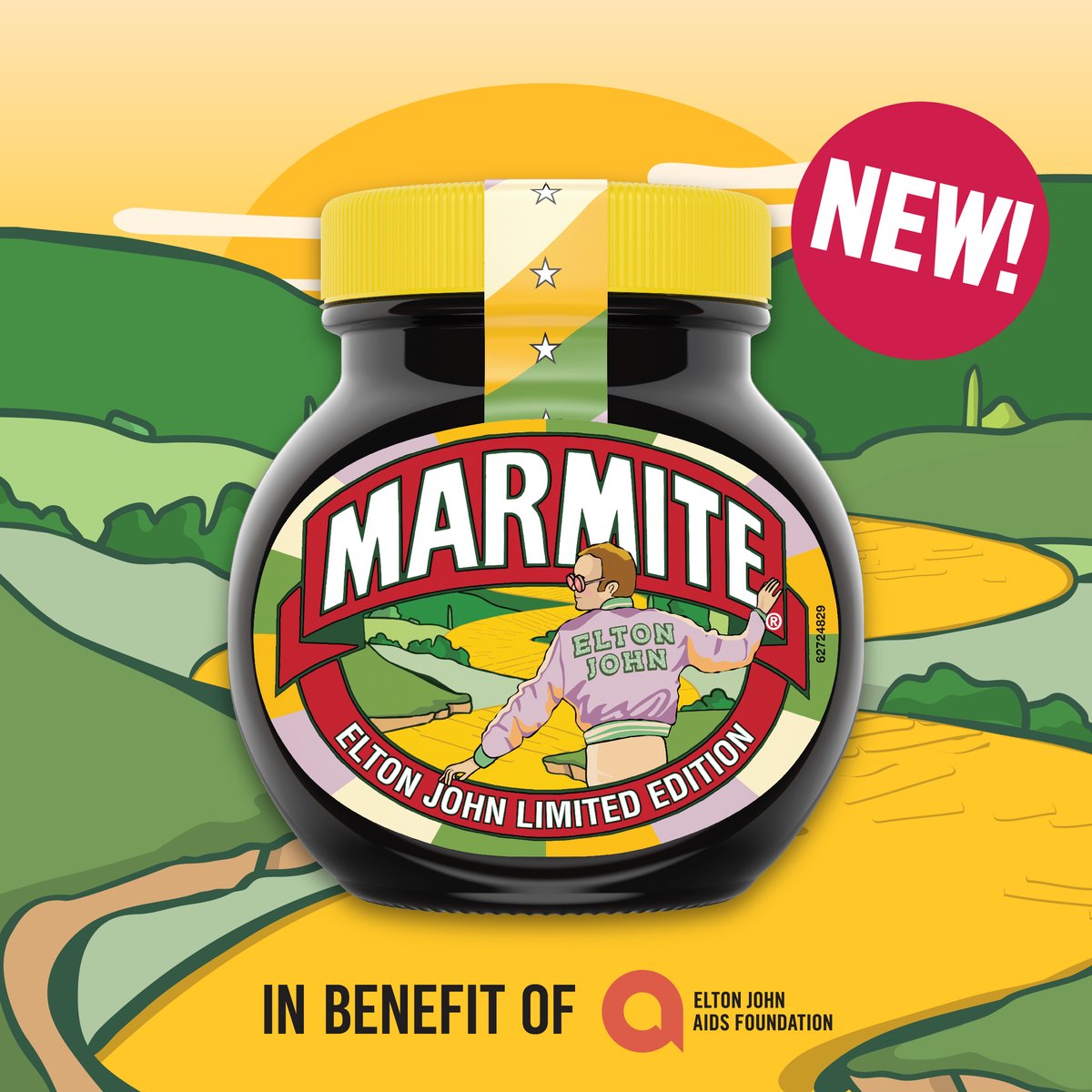 The W-designed ‘Goodbye Yellow Brick Road’ @eltonofficial @marmite jar hit the supermarket shelves today 🌈 Due to the success of the ‘Rocket Man’ jar, Marmite and @ejaf reunited for a second jar, with the design and photoshoot executed by W, landing over 100 pieces of coverage!