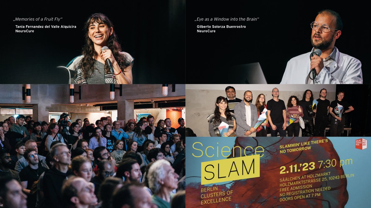 NeuroCureBerlin's tweet image. Congrats to all slammers who joined the #scienceslam of the #BerlinClusters of Excellence at #BerlinScienceWeek last Thursday @Holzmarkt25! What a great event! All performances were amazing 👏 Thank you! #scicomm #wisskomm #neuroscience