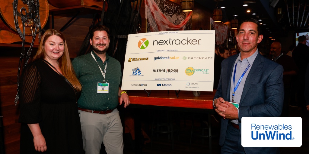 RenewUnWind's tweet photo. Thanks for UnWinding with us!

A special Thank You to our partners @NEXTracker
 joined by Alltrade Contractors, 
@GoldbeckSolar, @PowerGreengate, Ironcor Solar Structures, RisingEdgeGroup, @mysuncast , @MarshGlobal, @PRIEngineering, and @EnergeiaWorks https://t.co/6P6Y87SVi2